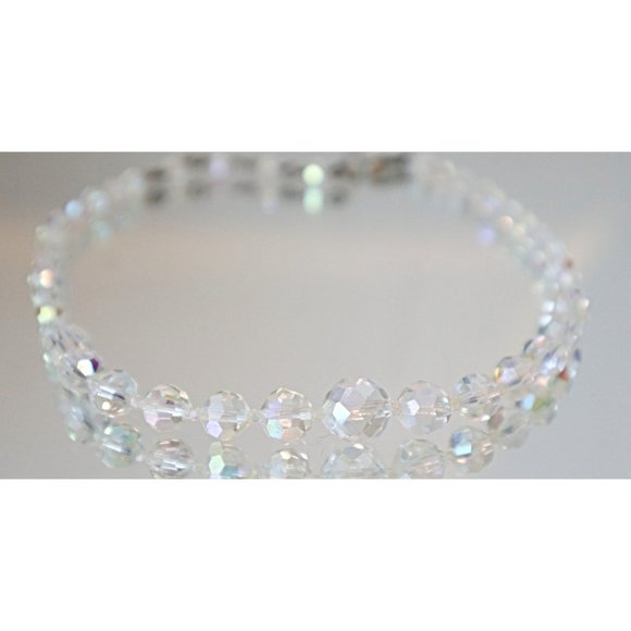 Vintage Crystal Aurora Borealis Choker Necklace Graduated Crystal Beads Rhinesto - Picture 1 of 3